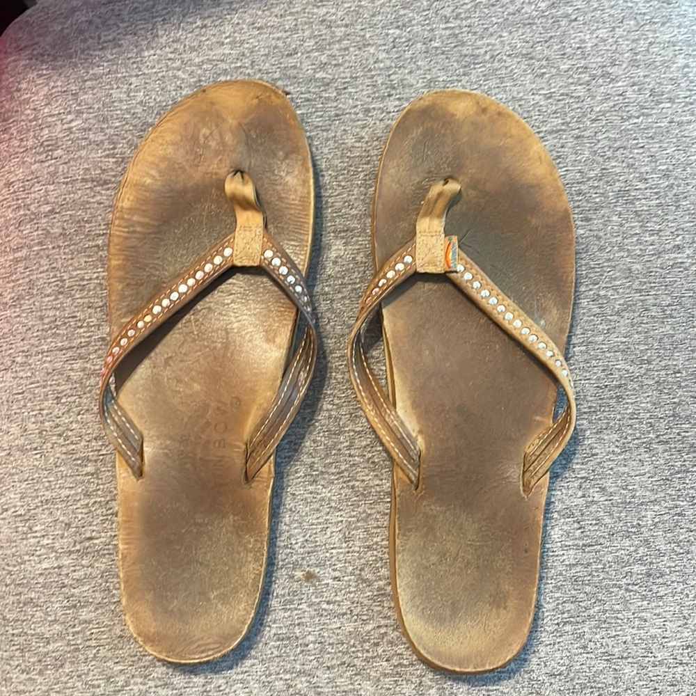 Rainbow Skinny Strap Studded Flip Flops